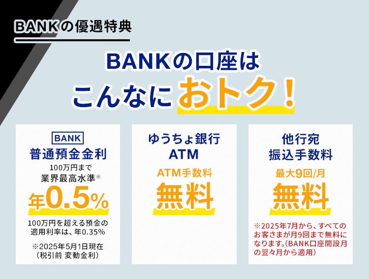 BANK口座の優遇特典（手数料無料）