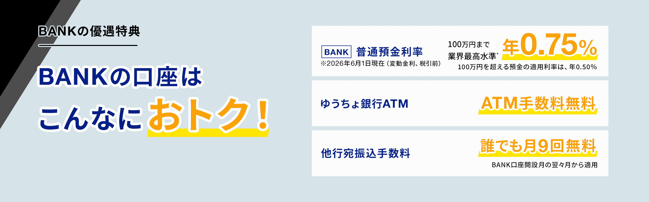 BANK口座の優遇特典（手数料無料）
