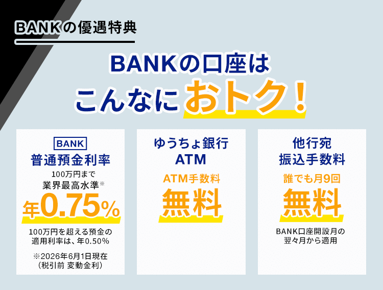 BANK口座の優遇特典（手数料無料）