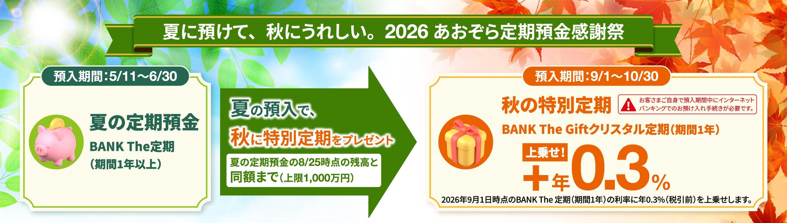 夏に預けて、秋にうれしい　－　夏のお預入れの感謝として、秋に特別定期をプレゼント