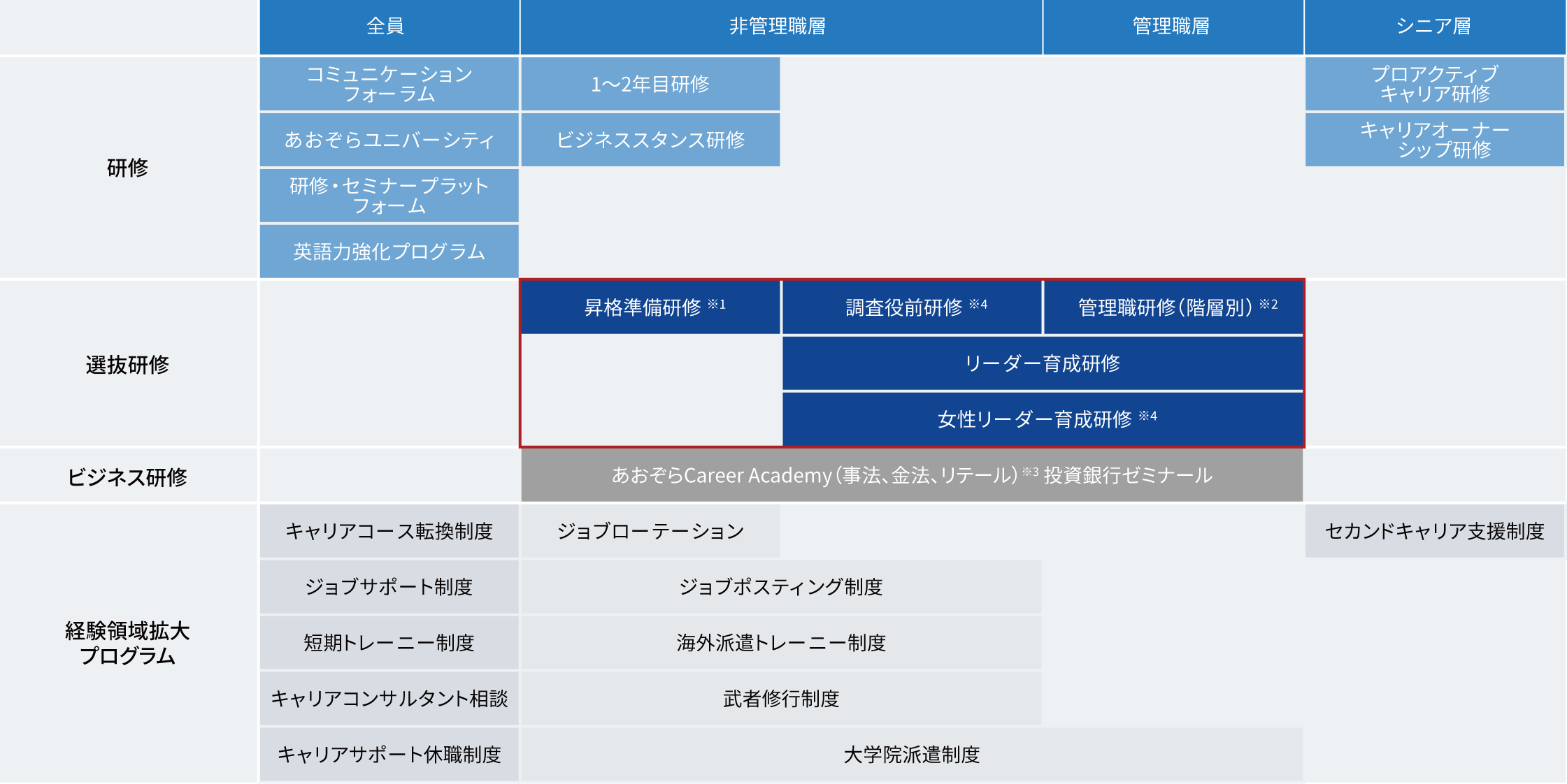 あおぞら銀行グループの人材育成プログラムに関する画像